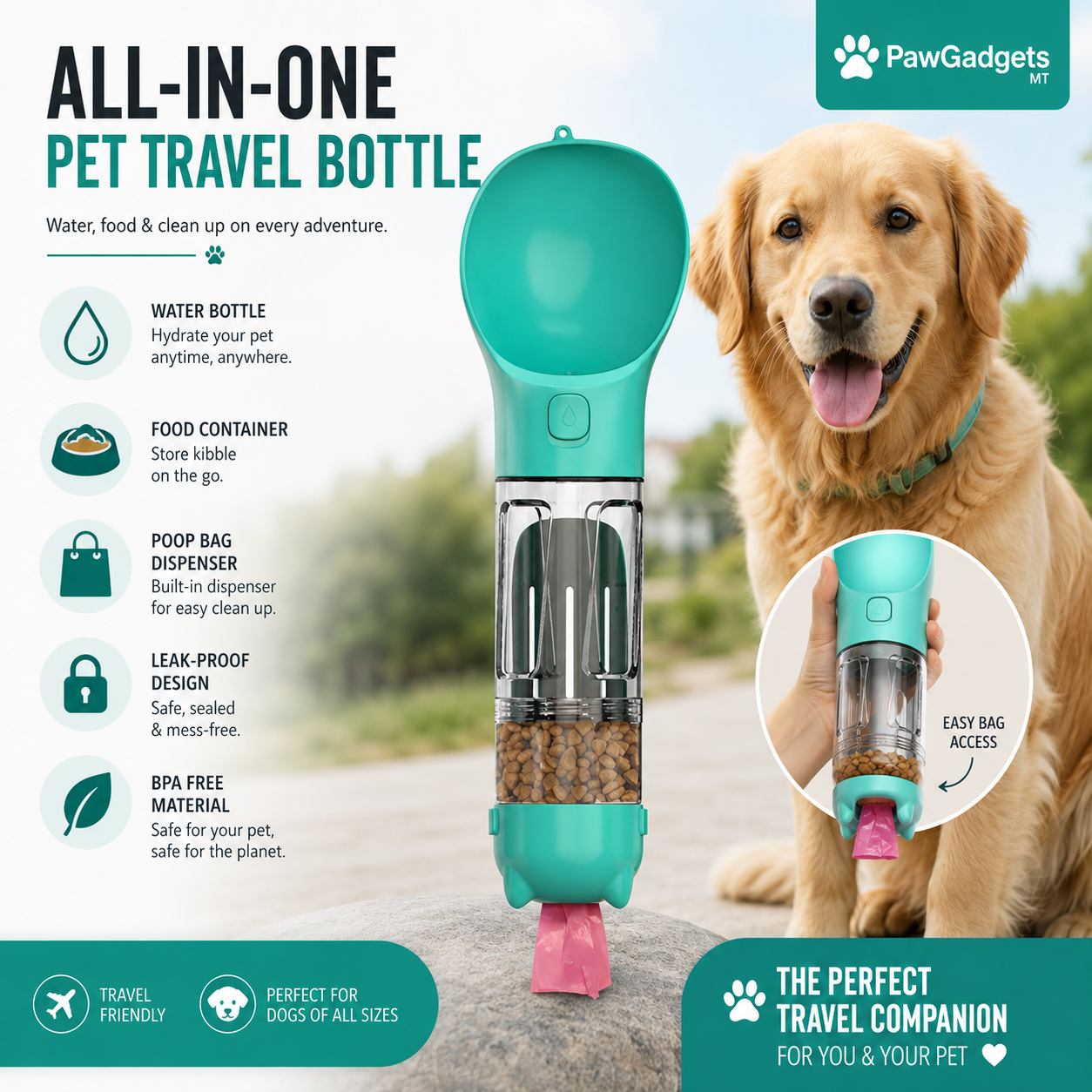 PawHydra™ 3-in-1 Pet Travel Bottle