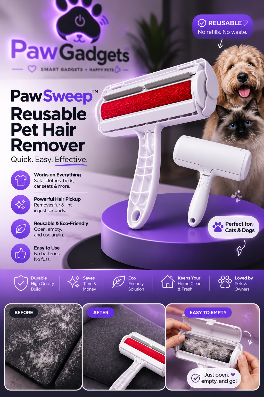 Reusable Pet Hair Remover, PawSweep™