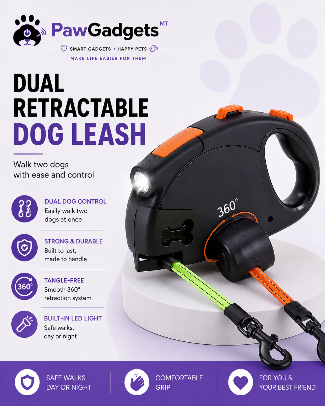 Double Walk Pro™ – 4-in-1 Dual Dog Leash System